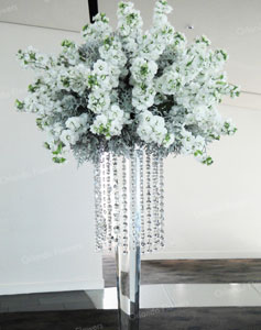 White Stock  and Crystal Drop Vases - Auckland Museum Event Centre