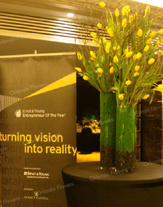 Yellow Tulip Vases - Corporate Awards Dinner - Foyer -Langham Hotel