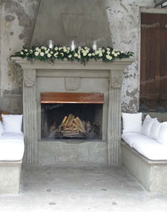 White Roses and Black Berries with Ribbon - Outside Fireplace - Mantells Mt Eden