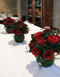  Red Rose Vases - Head Table - Mantells Mt Eden