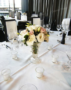   Lisianthus and Roses in cut Crystal Vases - The Wintergarden - The Northern Club