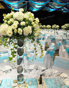 Seasonal white Flowers - Paua Theme - Cruise Ship Dinner - Sky City Convention Centre 